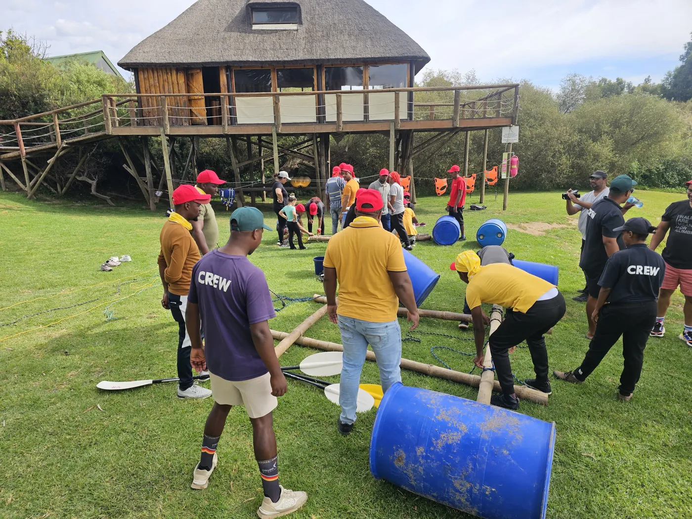 Students raft building on land at High Africa Adventures